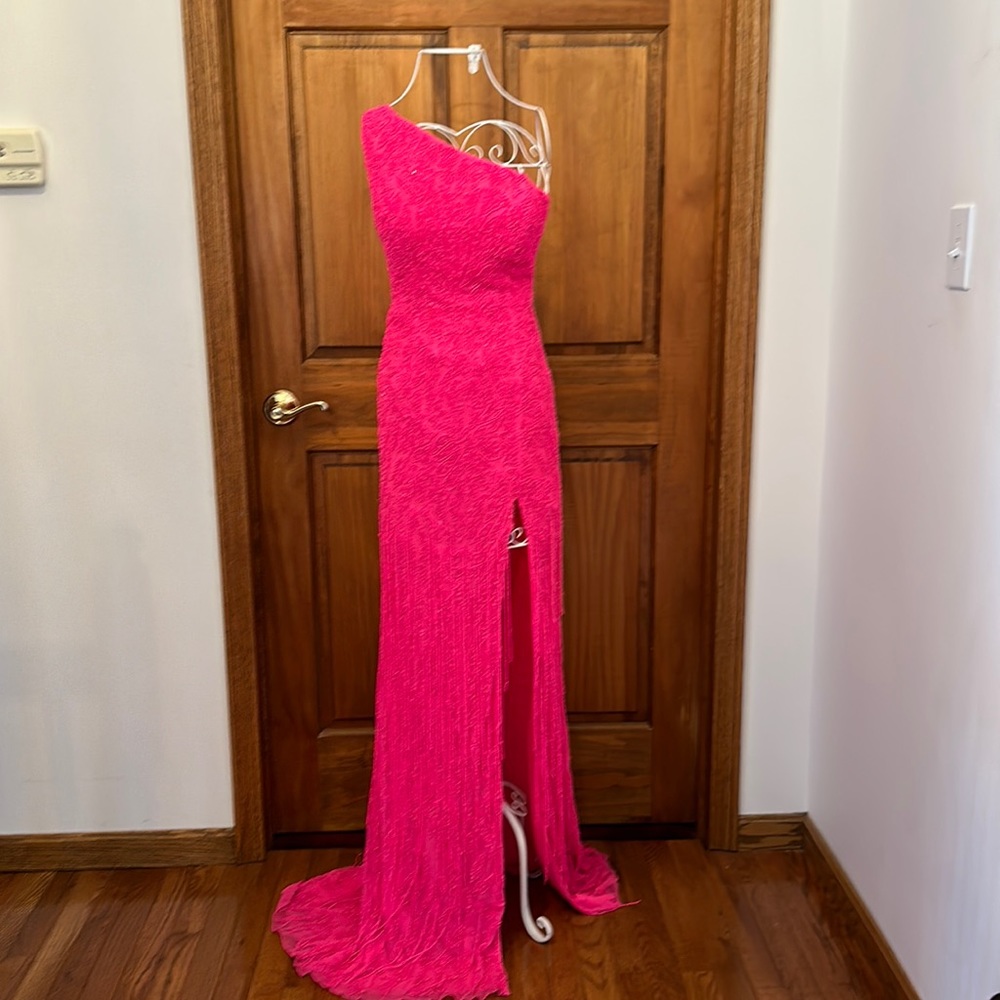 Sherri Hill Hot Pink One-Shoulder Prom Dress